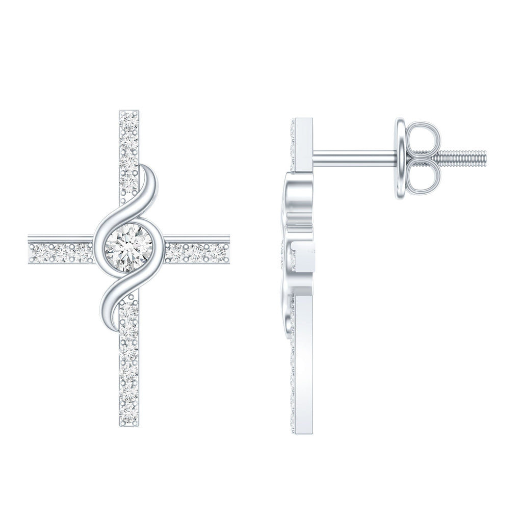 Lab Grown Diamond Earrings – Religious Cross Studs With Prong Setting Design