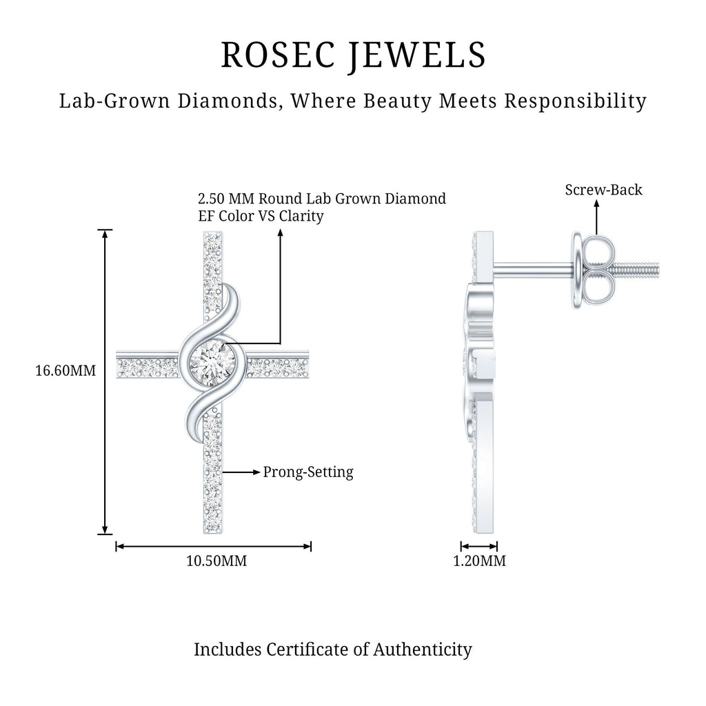 Lab Grown Diamond Earrings – Religious Cross Studs With Prong Setting Design