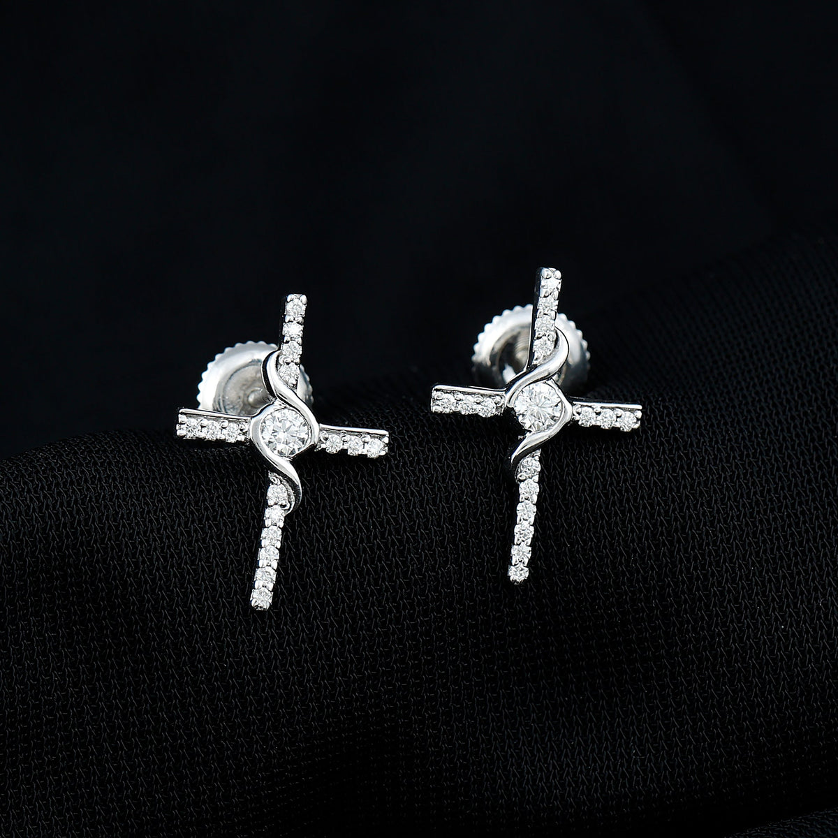 Lab Grown Diamond Earrings – Religious Cross Studs With Prong Setting Design