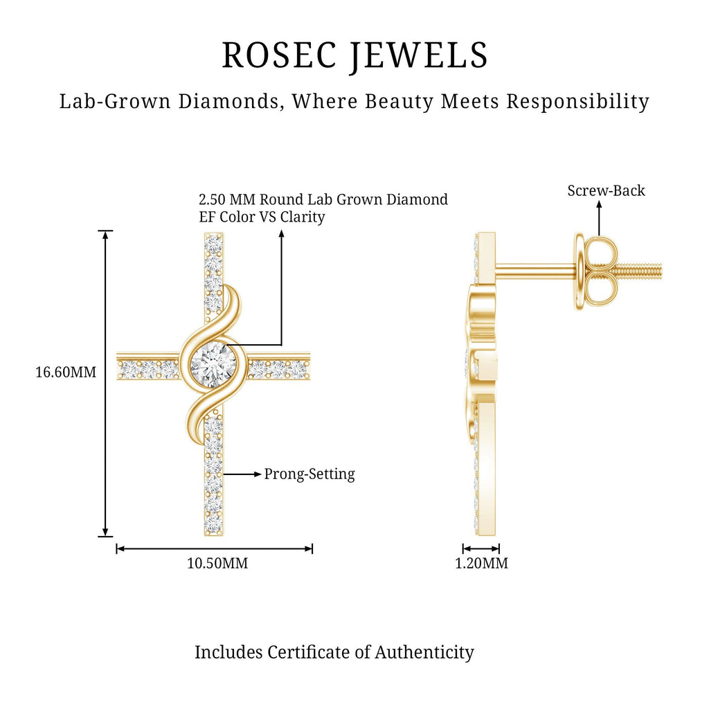 Lab Grown Diamond Earrings – Religious Cross Studs With Prong Setting Design