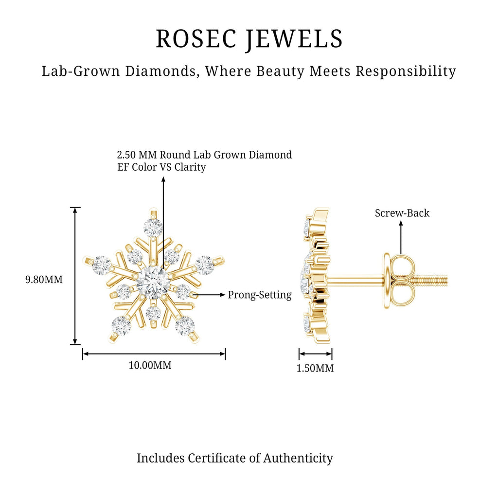 Lab Grown Diamond Earrings – Snowflake Studs With Round Cut Diamonds | Rosec Jewels