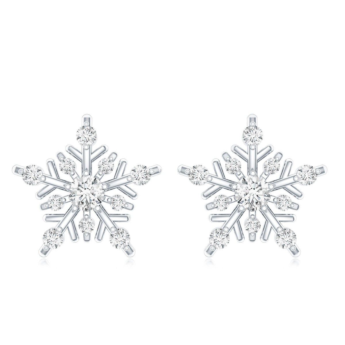 Lab Grown Diamond Earrings – Snowflake Studs With Round Cut Diamonds | Rosec Jewels