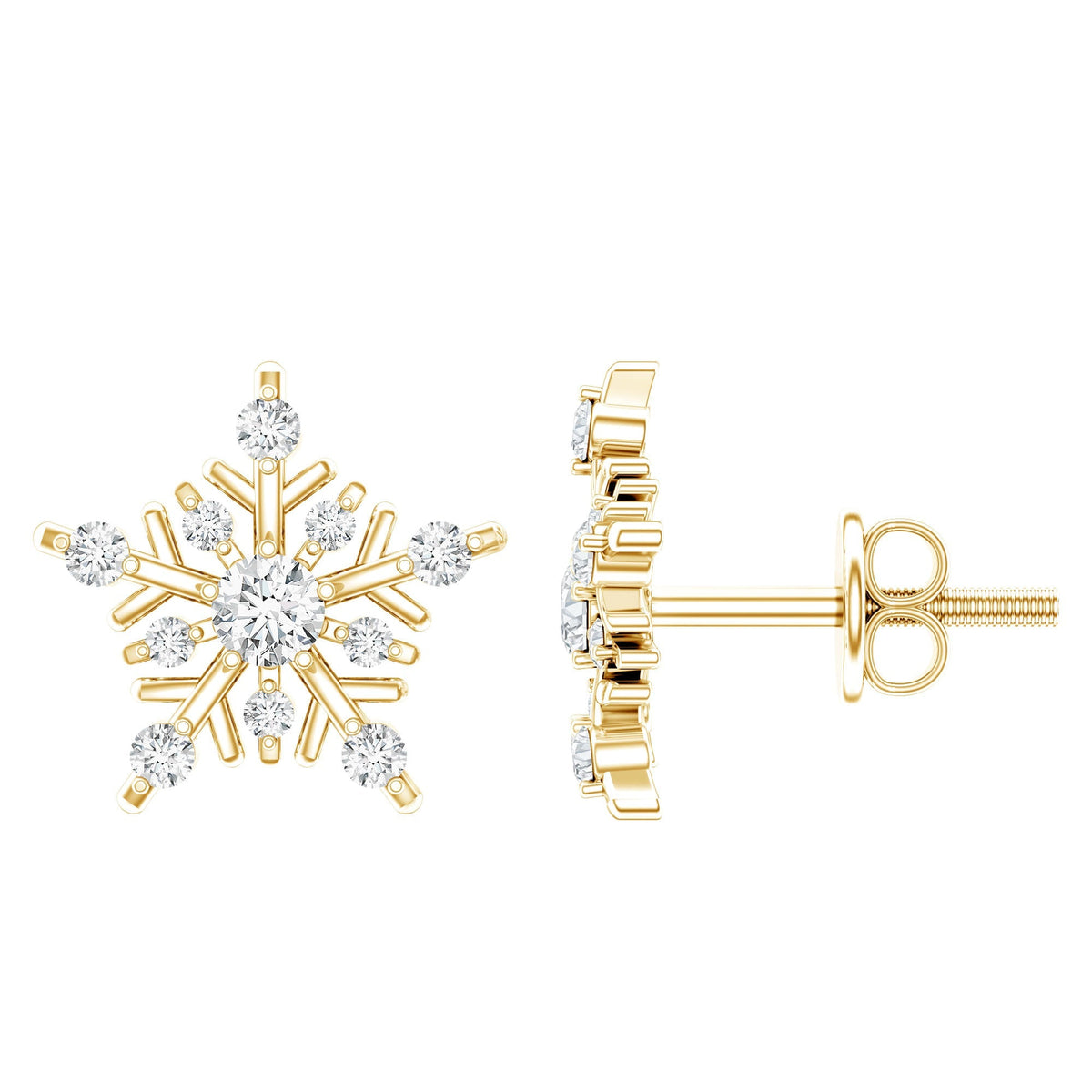 Lab Grown Diamond Earrings – Snowflake Studs With Round Cut Diamonds | Rosec Jewels