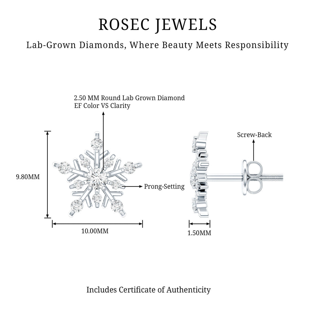 Lab Grown Diamond Earrings – Snowflake Studs With Round Cut Diamonds | Rosec Jewels