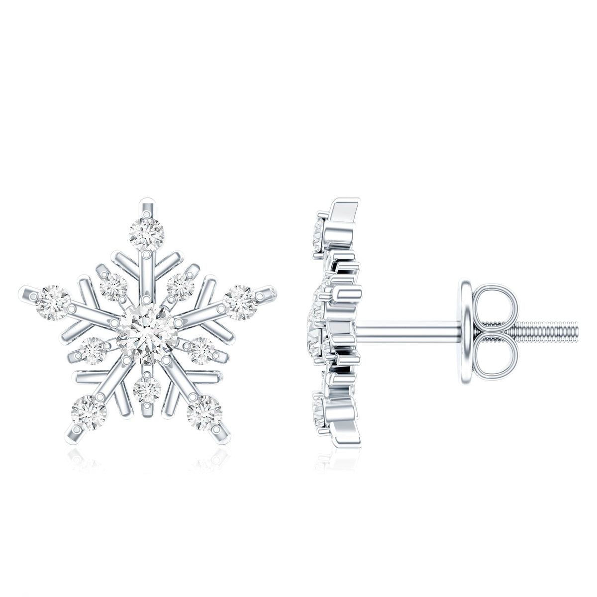 Lab Grown Diamond Earrings – Snowflake Studs With Round Cut Diamonds | Rosec Jewels