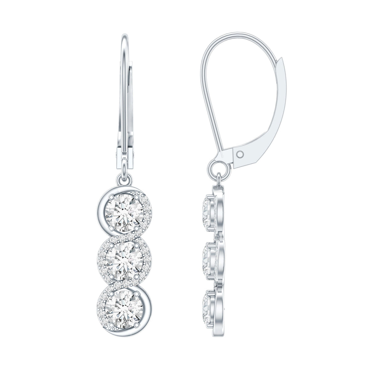 Lab Grown Diamond Earrings – Three Stone Sparkling Drop Dangle Design by Rosec Jewels