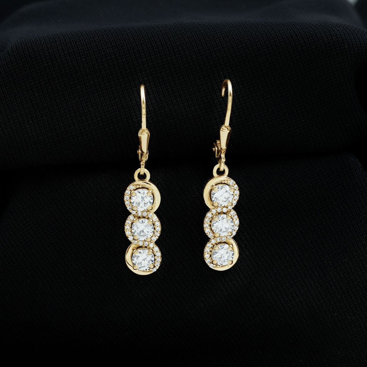 Lab Grown Diamond Earrings – Three Stone Sparkling Drop Dangle Design by Rosec Jewels