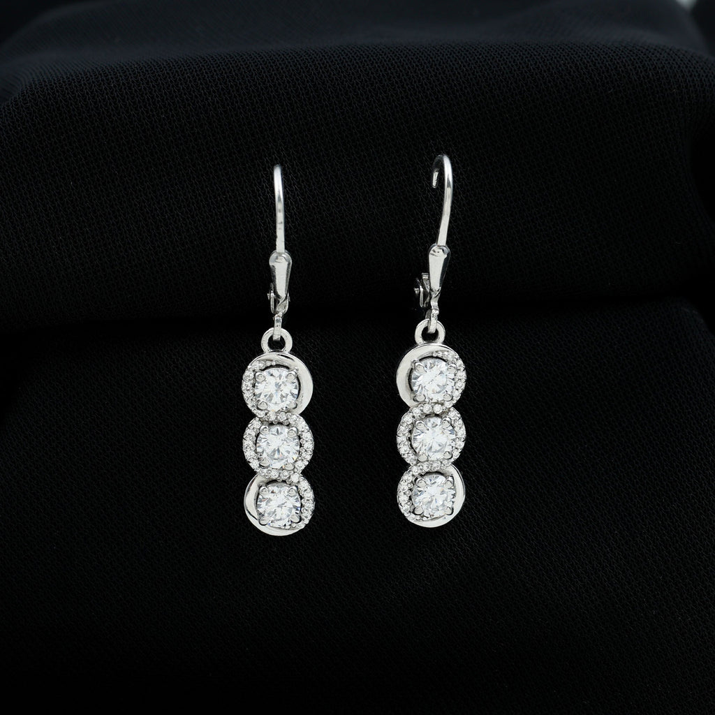 Lab Grown Diamond Earrings – Three Stone Sparkling Drop Dangle Design by Rosec Jewels
