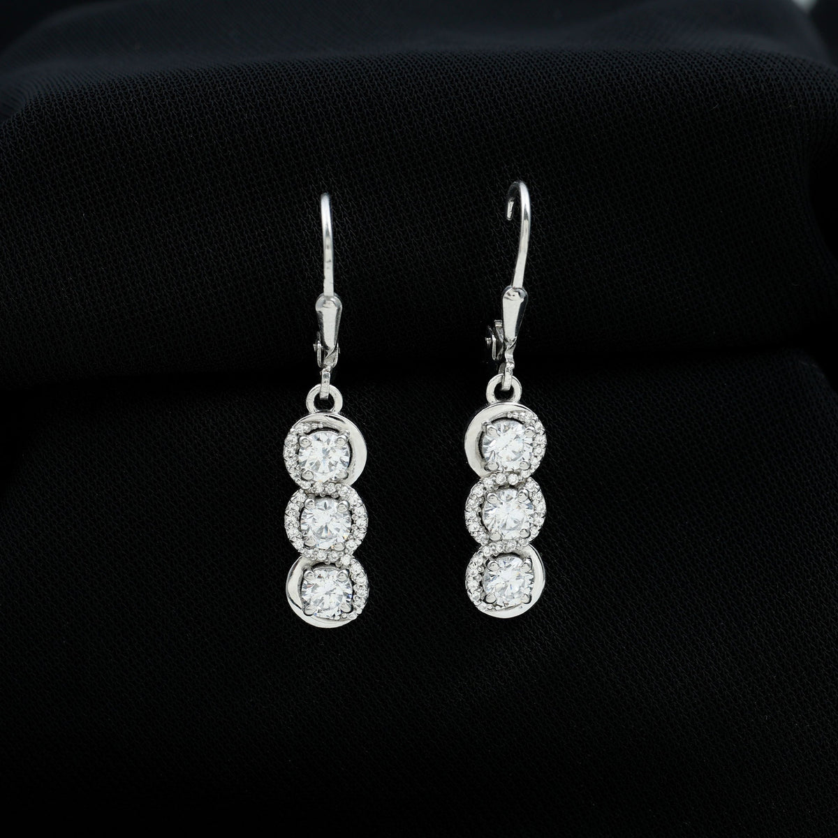 Lab Grown Diamond Earrings – Three Stone Sparkling Drop Dangle Design by Rosec Jewels