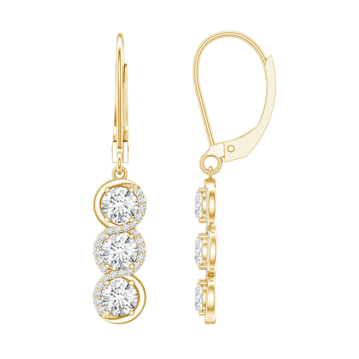 Lab Grown Diamond Earrings – Three Stone Sparkling Drop Dangle Design by Rosec Jewels