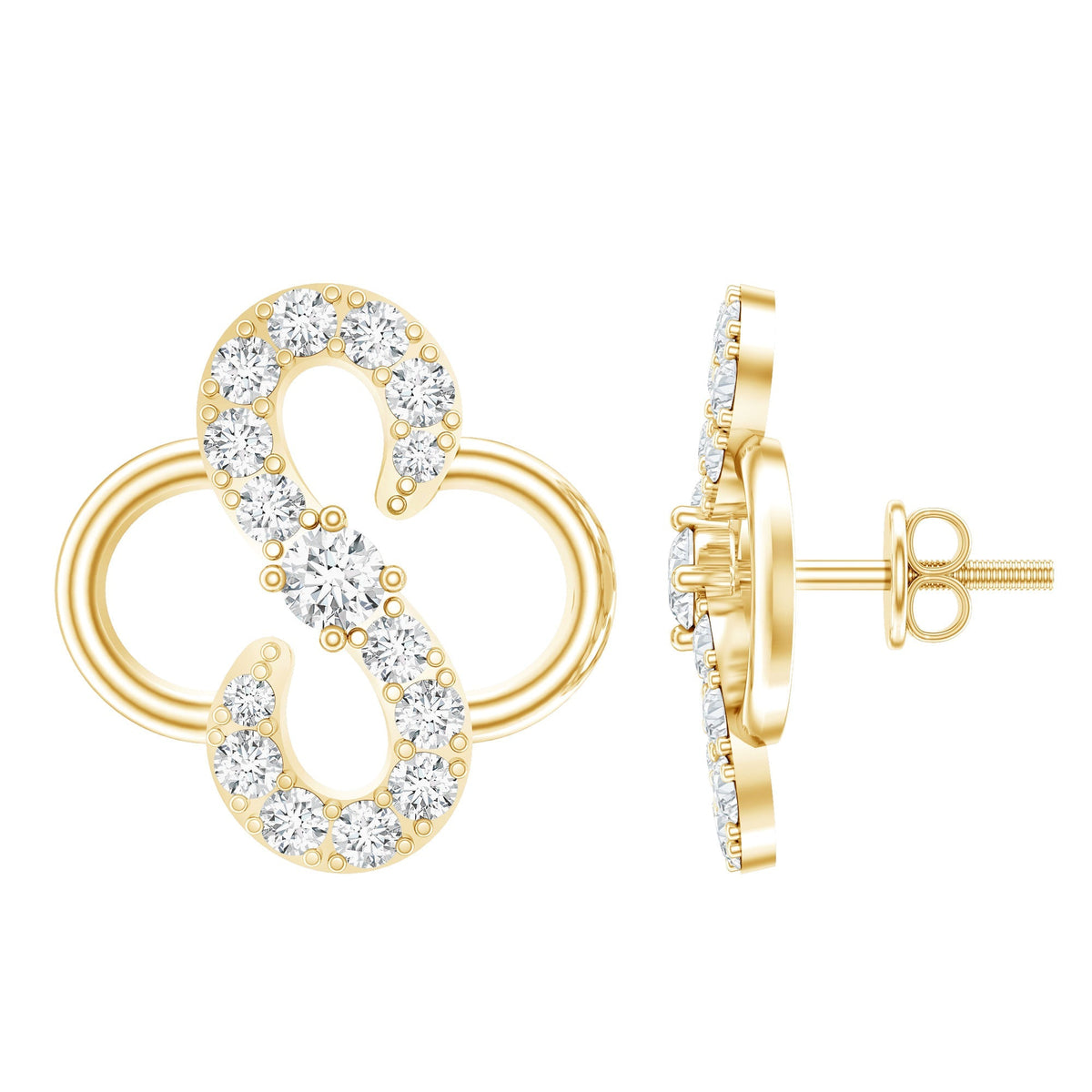 Lab Grown Diamond Floral Stud Earrings with Screw Back