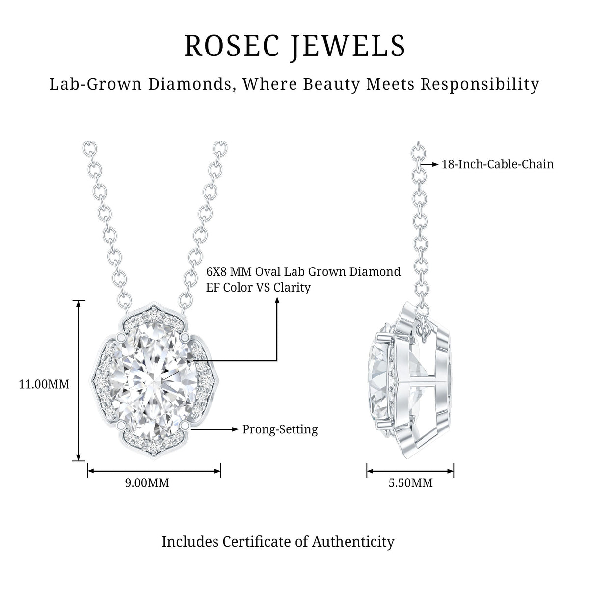 Lab Grown Diamond Necklace – 1.2 Carat Oval Diamond Pendant | Vintage Flower Halo