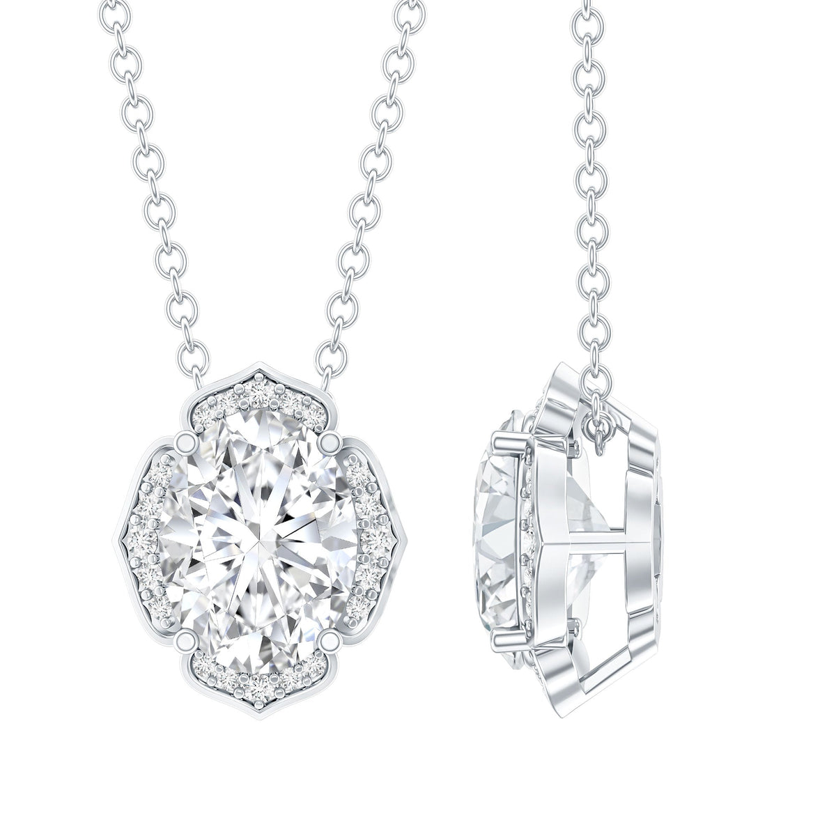 Lab Grown Diamond Necklace – 1.2 Carat Oval Diamond Pendant | Vintage Flower Halo