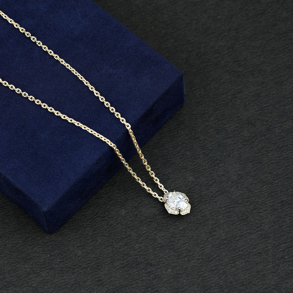 Lab Grown Diamond Necklace – 1.2 Carat Oval Diamond Pendant | Vintage Flower Halo