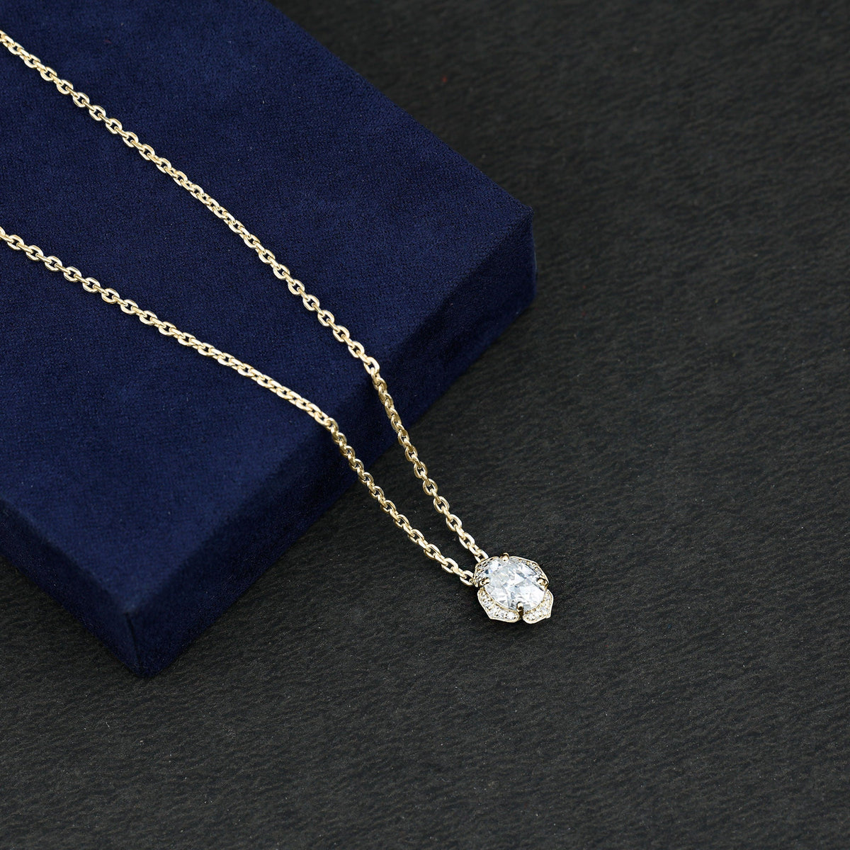 Lab Grown Diamond Necklace – 1.2 Carat Oval Diamond Pendant | Vintage Flower Halo
