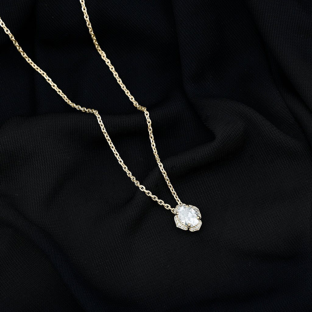 Lab Grown Diamond Necklace – 1.2 Carat Oval Diamond Pendant | Vintage Flower Halo