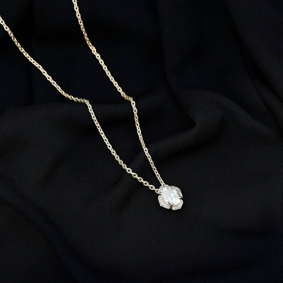Lab Grown Diamond Necklace – 1.2 Carat Oval Diamond Pendant | Vintage Flower Halo