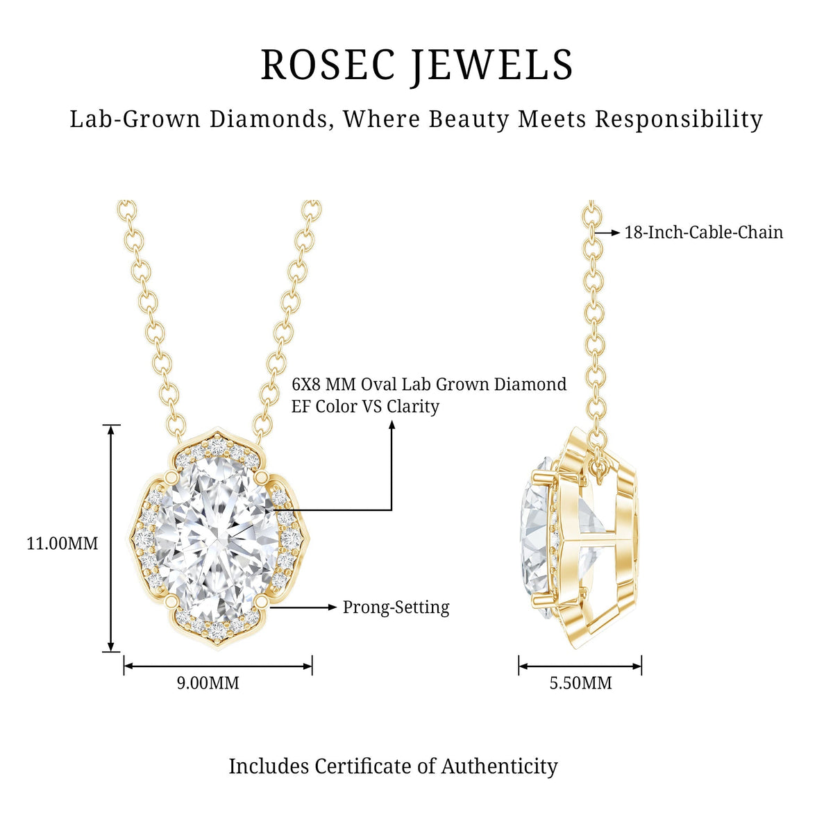 Lab Grown Diamond Necklace – 1.2 Carat Oval Diamond Pendant | Vintage Flower Halo