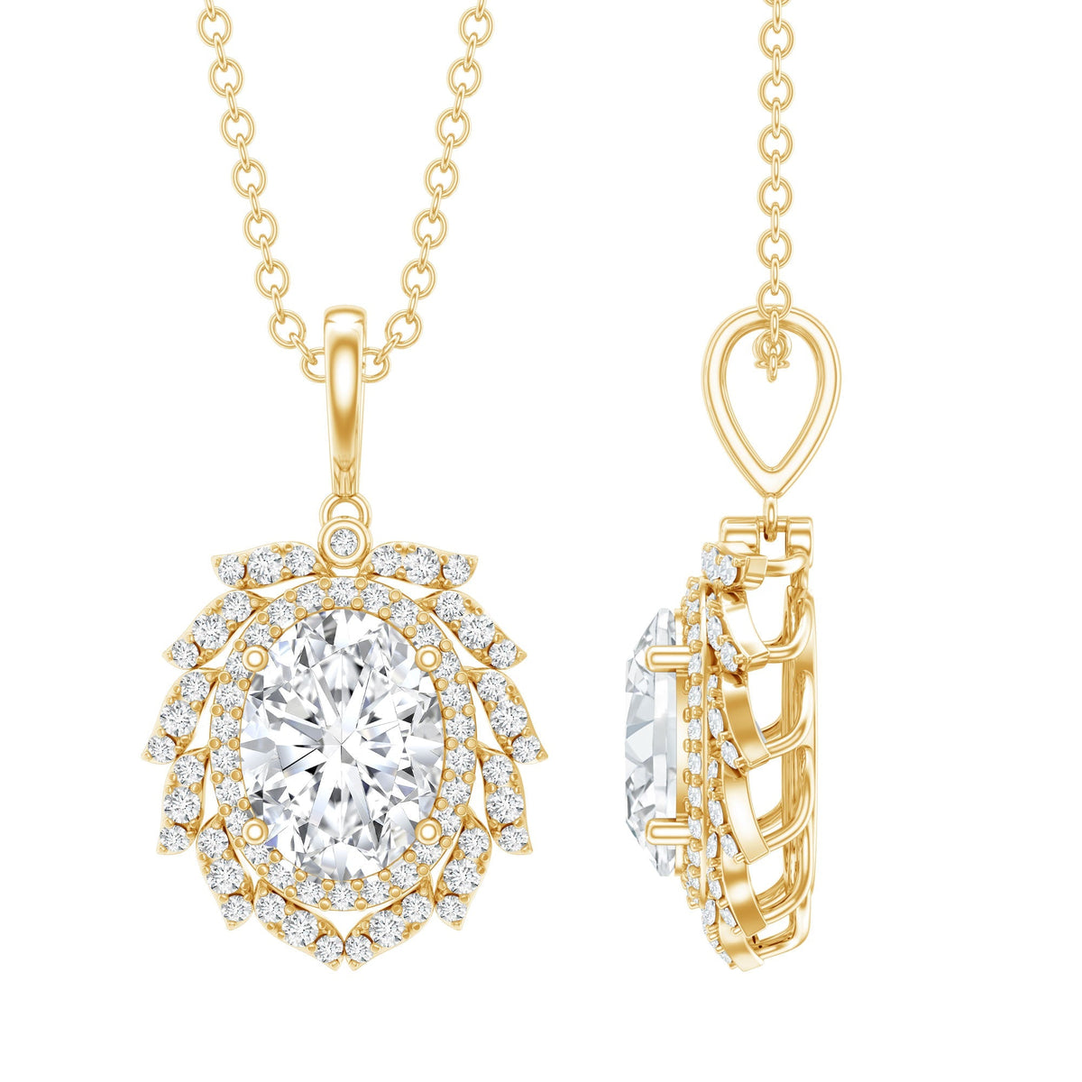 Lab Grown Diamond Necklace - 1.2 Carat Oval Pendant With Double Halo Design