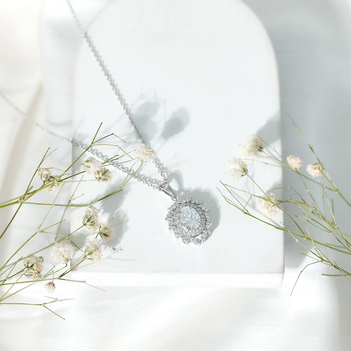 Lab Grown Diamond Necklace - 1.2 Carat Oval Pendant With Double Halo Design