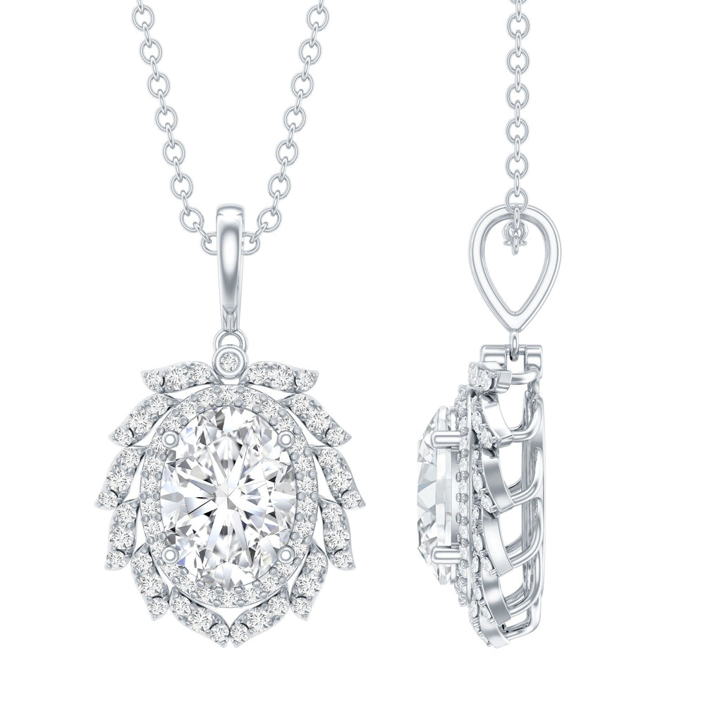 Lab Grown Diamond Necklace - 1.2 Carat Oval Pendant With Double Halo Design
