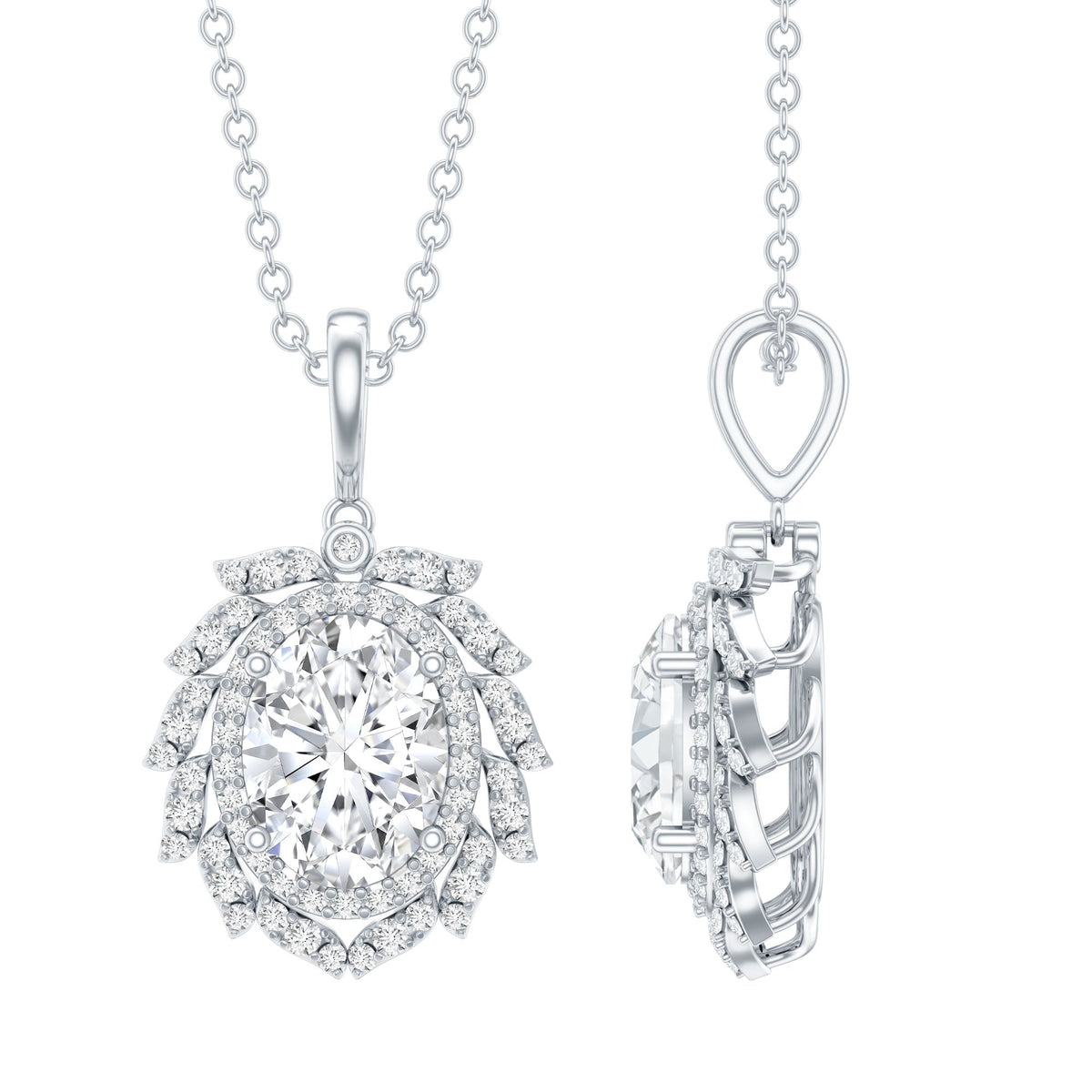 Lab Grown Diamond Necklace - 1.2 Carat Oval Pendant With Double Halo Design