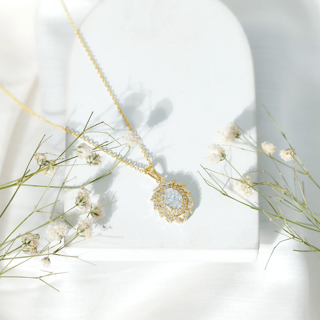 Lab Grown Diamond Necklace - 1.2 Carat Oval Pendant With Double Halo Design