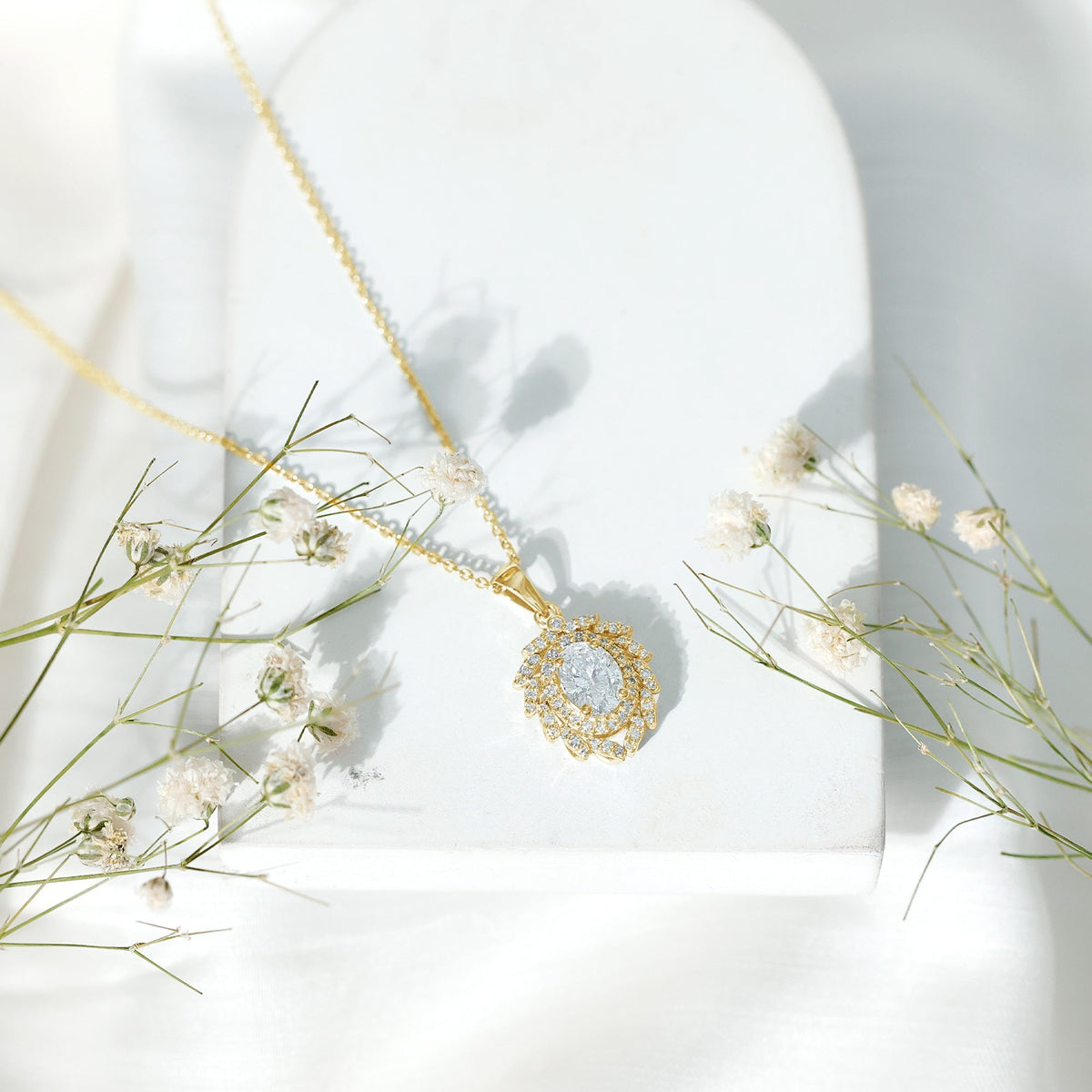 Lab Grown Diamond Necklace - 1.2 Carat Oval Pendant With Double Halo Design