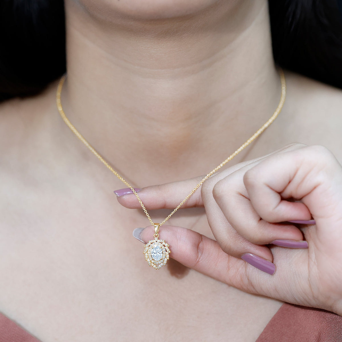 Lab Grown Diamond Necklace - 1.2 Carat Oval Pendant With Double Halo Design