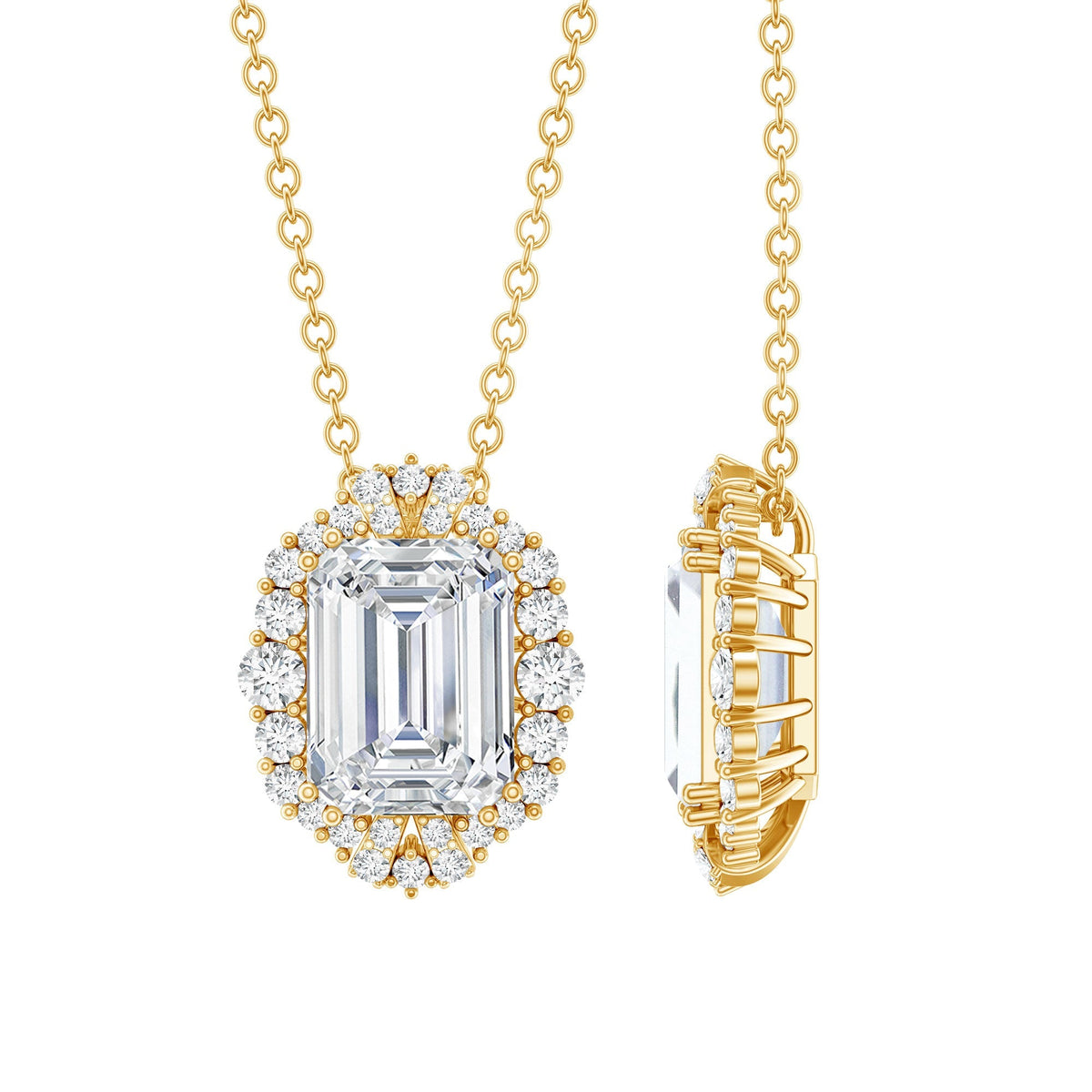 Lab Grown Diamond Necklace – 1.8 Carat Emerald Cut Diamond Halo Pendant