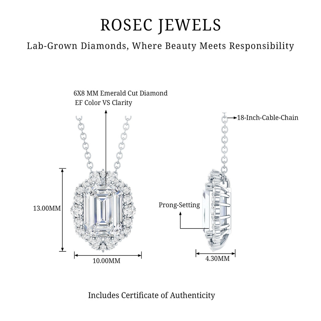 Lab Grown Diamond Necklace – 1.8 Carat Emerald Cut Diamond Halo Pendant