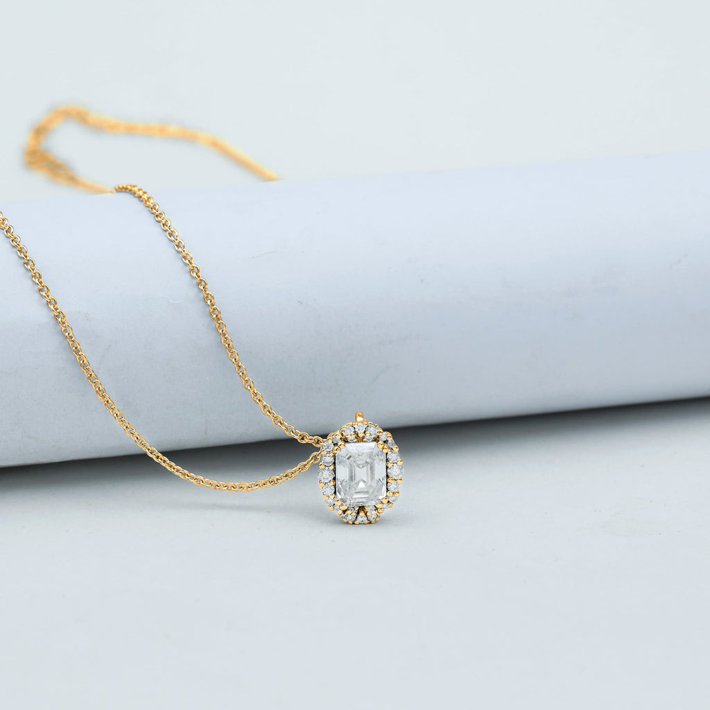 Lab Grown Diamond Necklace – 1.8 Carat Emerald Cut Diamond Halo Pendant