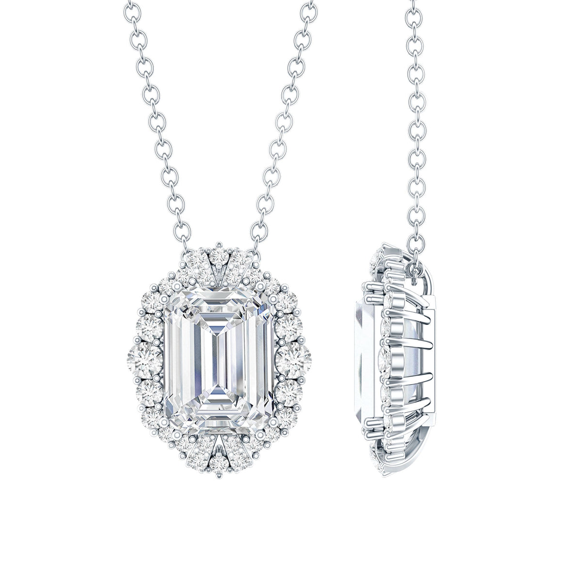 Lab Grown Diamond Necklace – 1.8 Carat Emerald Cut Diamond Halo Pendant