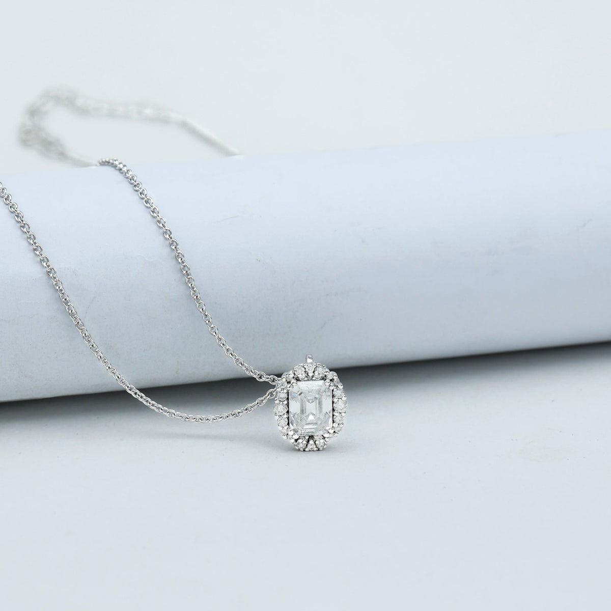 Lab Grown Diamond Necklace – 1.8 Carat Emerald Cut Diamond Halo Pendant