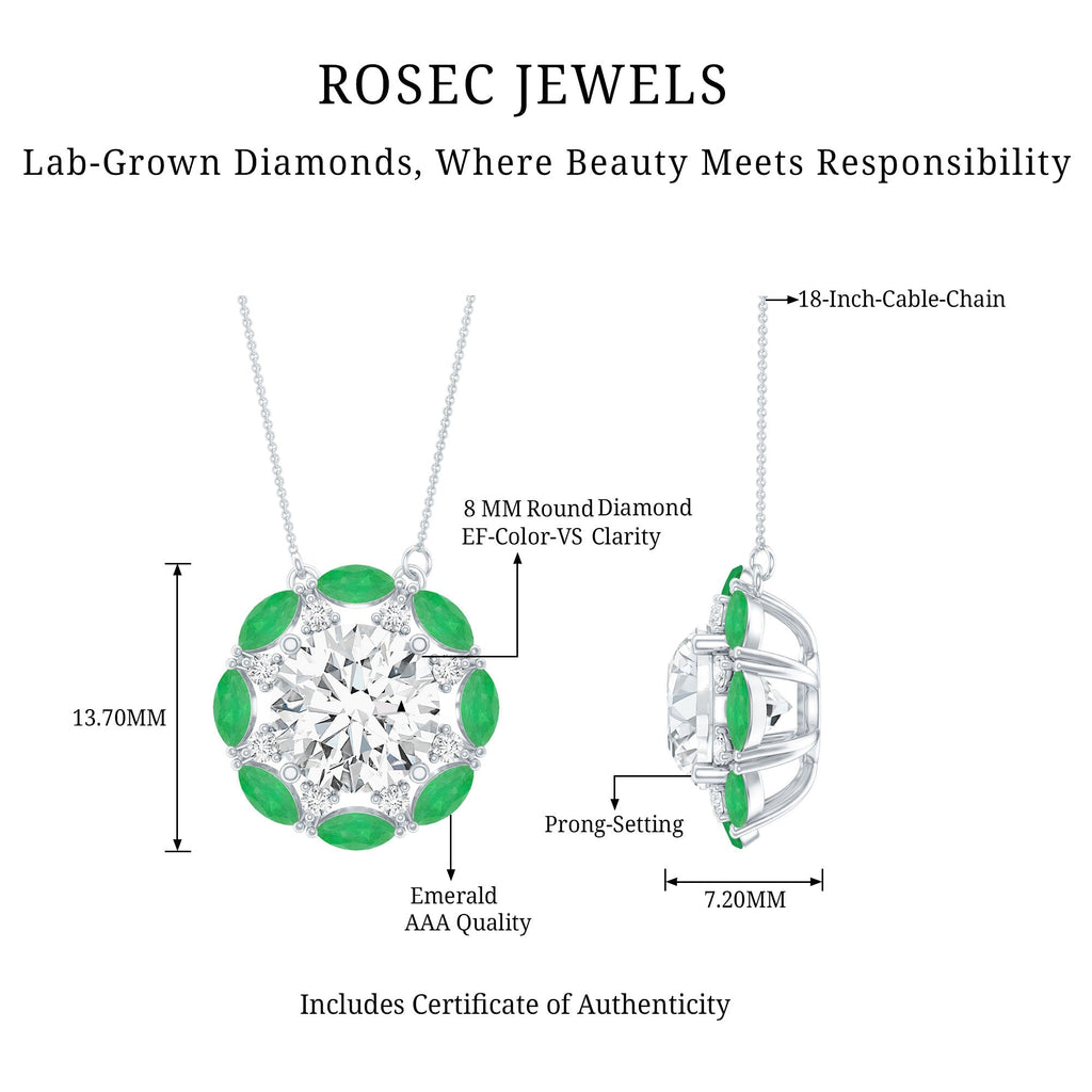 Lab Grown Diamond Necklace – 2 Carat Bridal Pendant With Emerald Stones