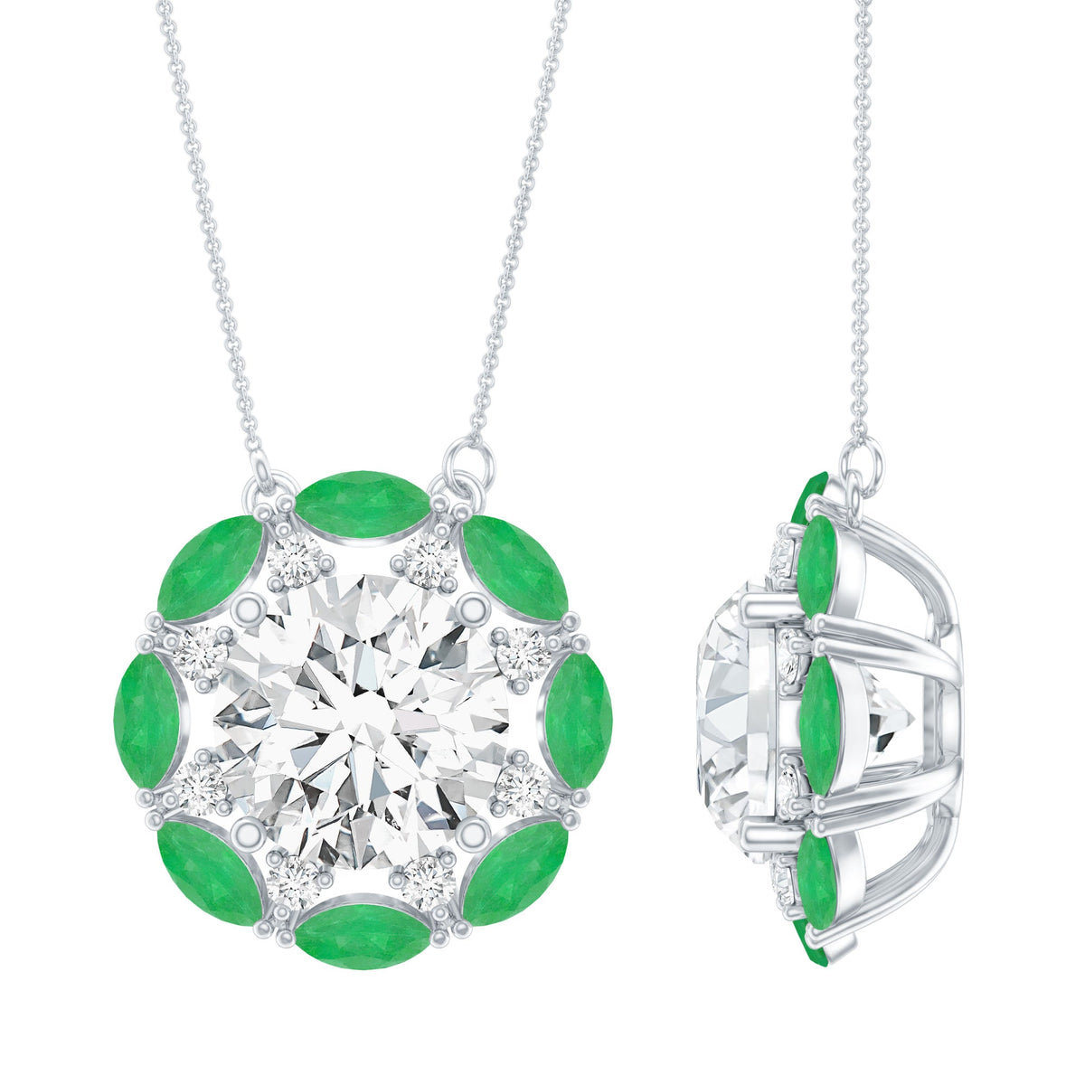 Lab Grown Diamond Necklace – 2 Carat Bridal Pendant With Emerald Stones
