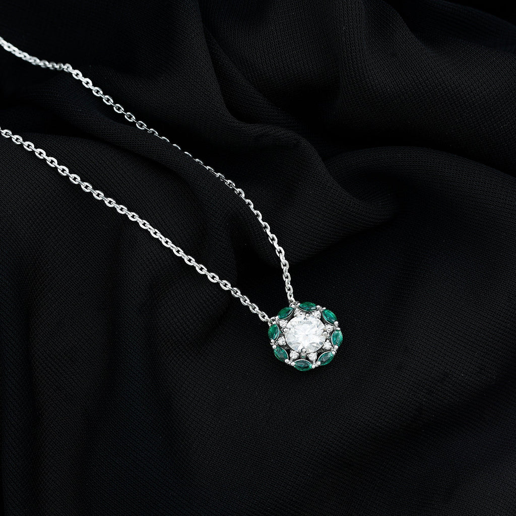Lab Grown Diamond Necklace – 2 Carat Bridal Pendant With Emerald Stones
