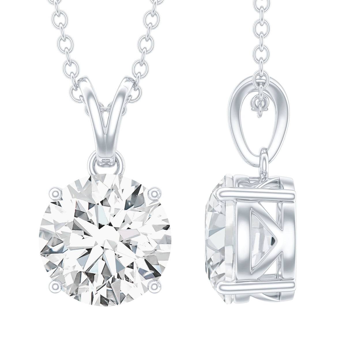 Lab Grown Diamond Necklace - 2 Carat Brilliant Cut Solitaire Pendant Jewelry