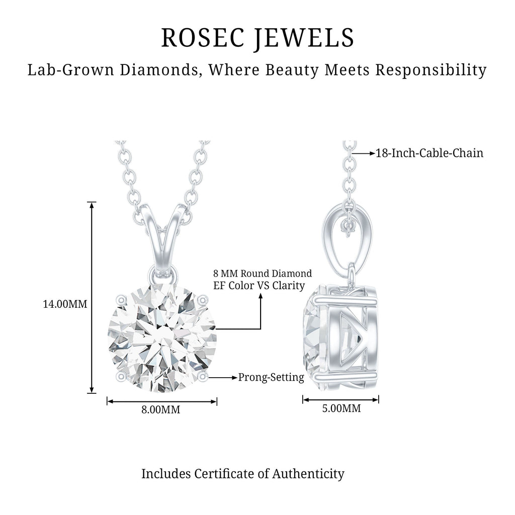 Lab Grown Diamond Necklace - 2 Carat Brilliant Cut Solitaire Pendant Jewelry