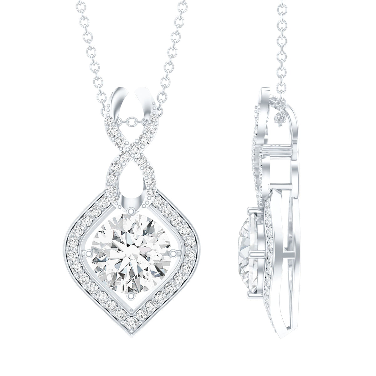 Lab Grown Diamond Necklace – 2 Carat Round Cut Pendant With Infinity Loop Design