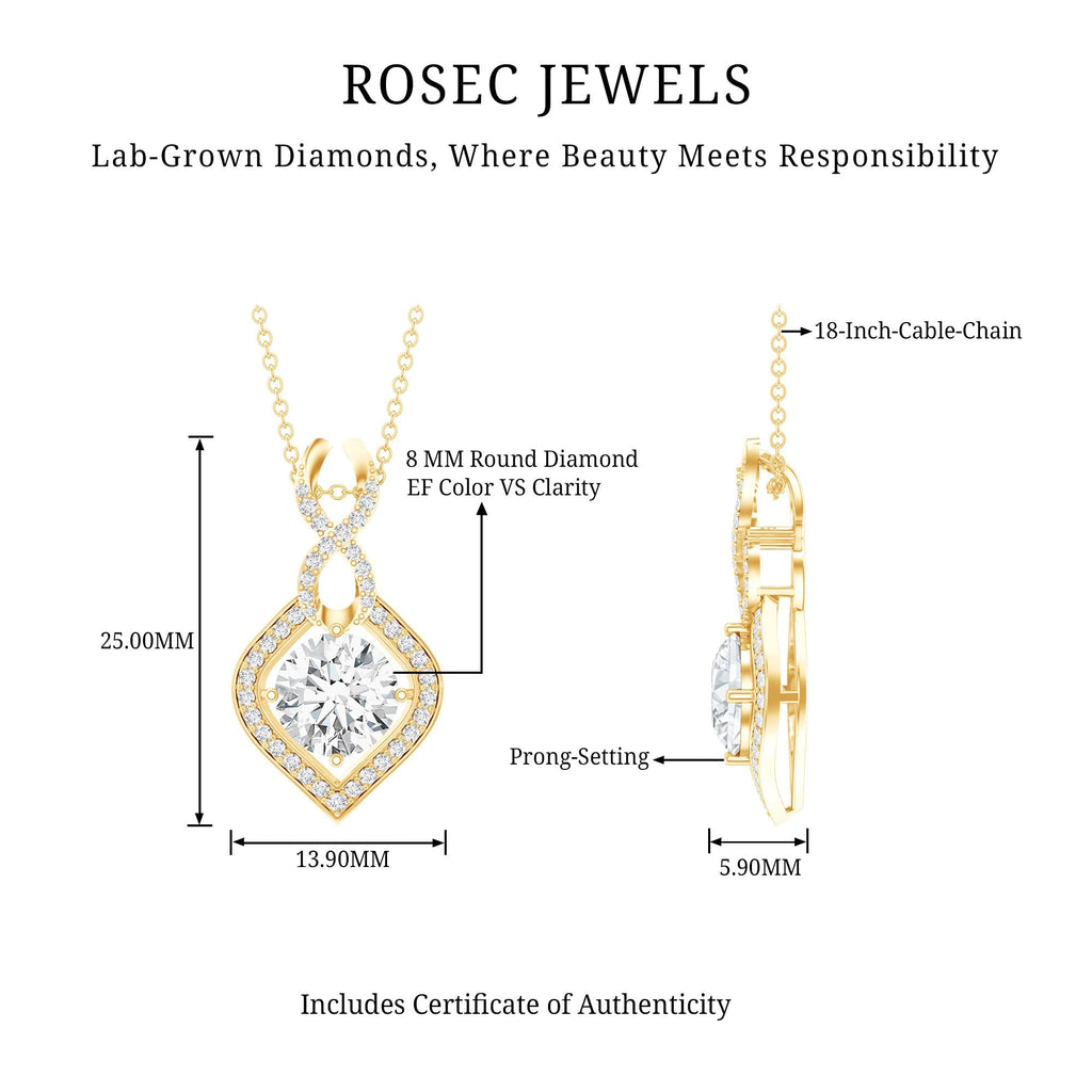 Lab Grown Diamond Necklace – 2 Carat Round Cut Pendant With Infinity Loop Design