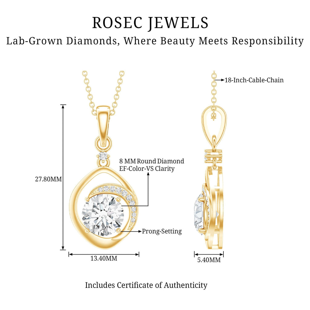 Lab Grown Diamond Necklace – 2 Carat Solitaire Pendant in Prong Setting