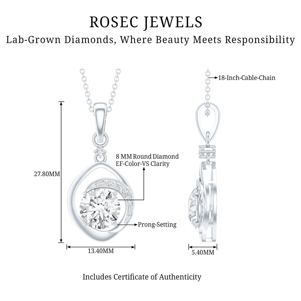 Lab Grown Diamond Necklace – 2 Carat Solitaire Pendant in Prong Setting
