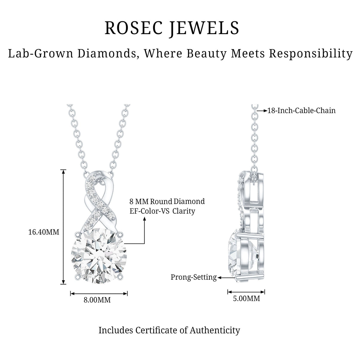 Lab Grown Diamond Necklace – 2 Carat Solitaire Pendant With Infinity Design