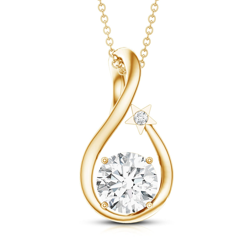 Lab Grown Diamond Necklace – 2 Carat Solitaire Teardrop Pendant with Star Motif Jewelry