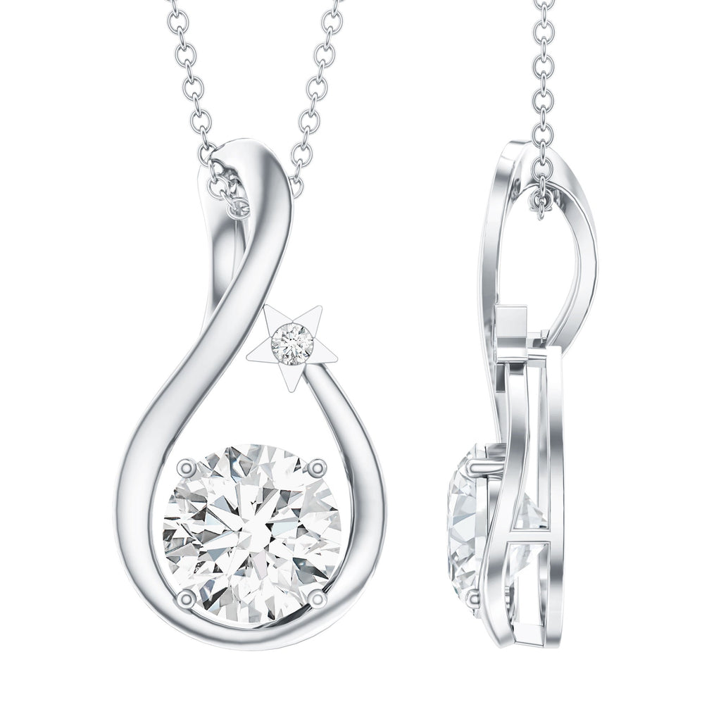 Lab Grown Diamond Necklace – 2 Carat Solitaire Teardrop Pendant with Star Motif Jewelry
