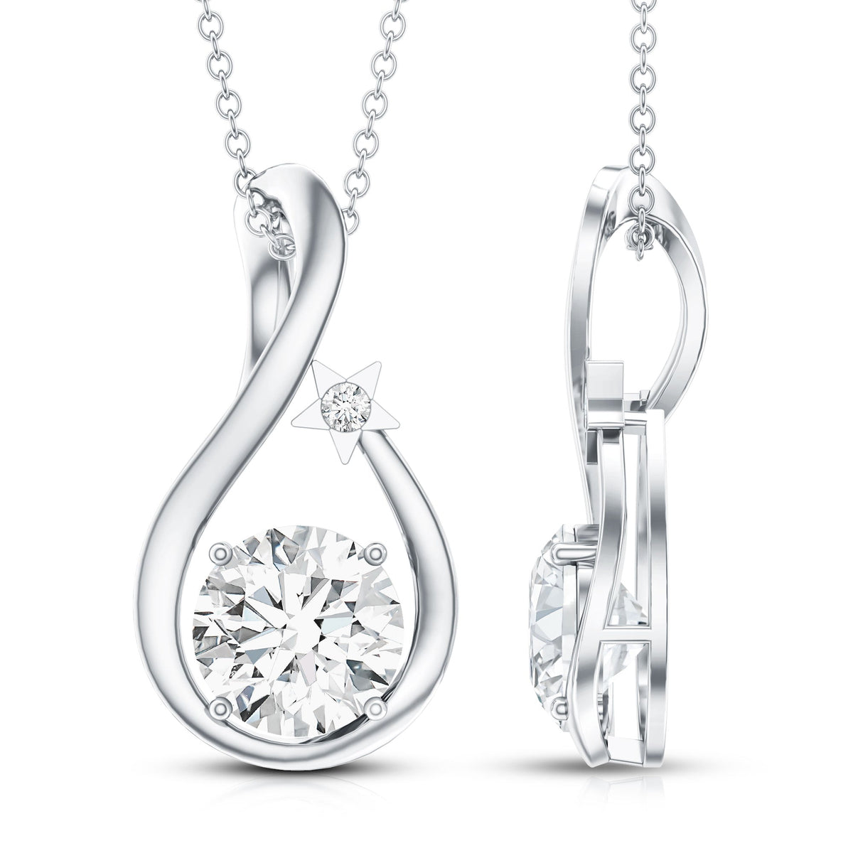 Lab Grown Diamond Necklace – 2 Carat Solitaire Teardrop Pendant with Star Motif Jewelry