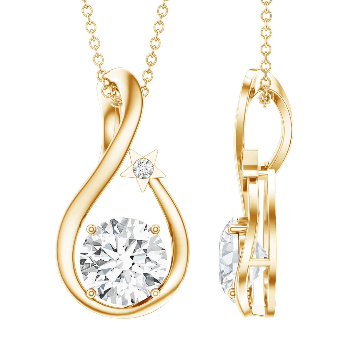 Lab Grown Diamond Necklace – 2 Carat Solitaire Teardrop Pendant with Star Motif Jewelry