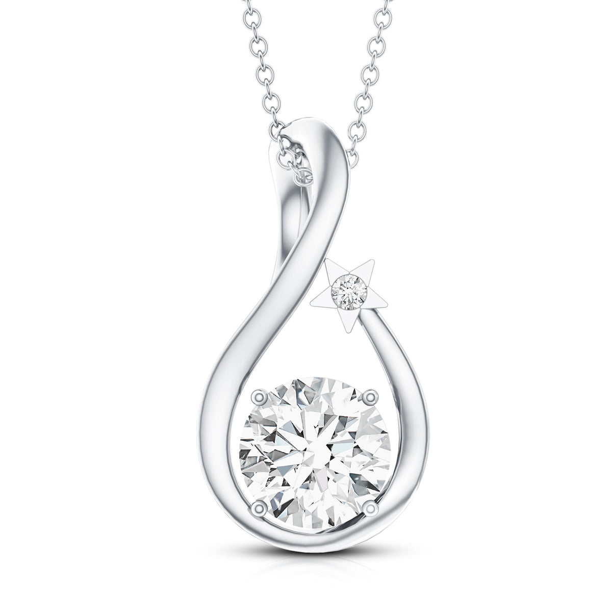 Lab Grown Diamond Necklace – 2 Carat Solitaire Teardrop Pendant with Star Motif Jewelry