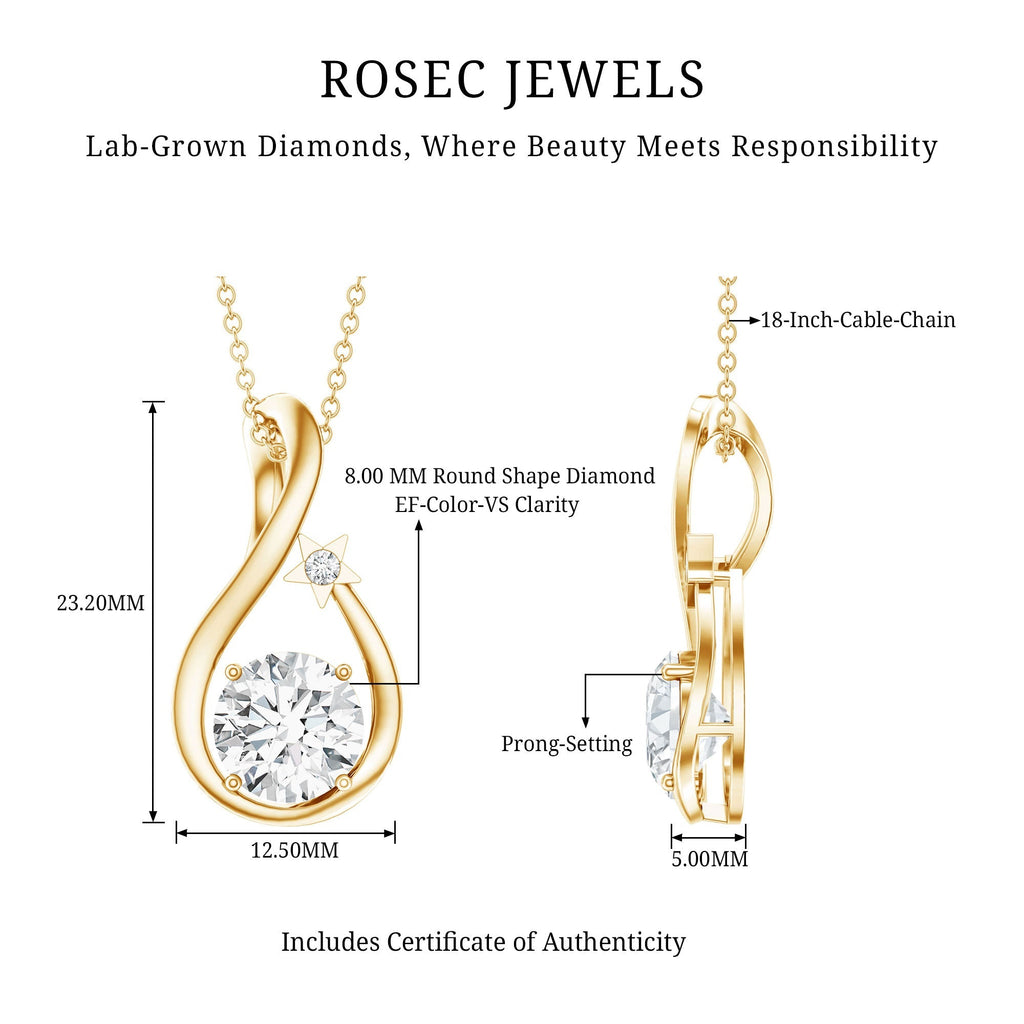 Lab Grown Diamond Necklace – 2 Carat Solitaire Teardrop Pendant with Star Motif Jewelry